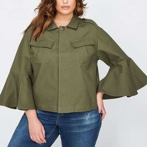 Rachel Roy Green Denim Bell Sleeve Utility Jacket